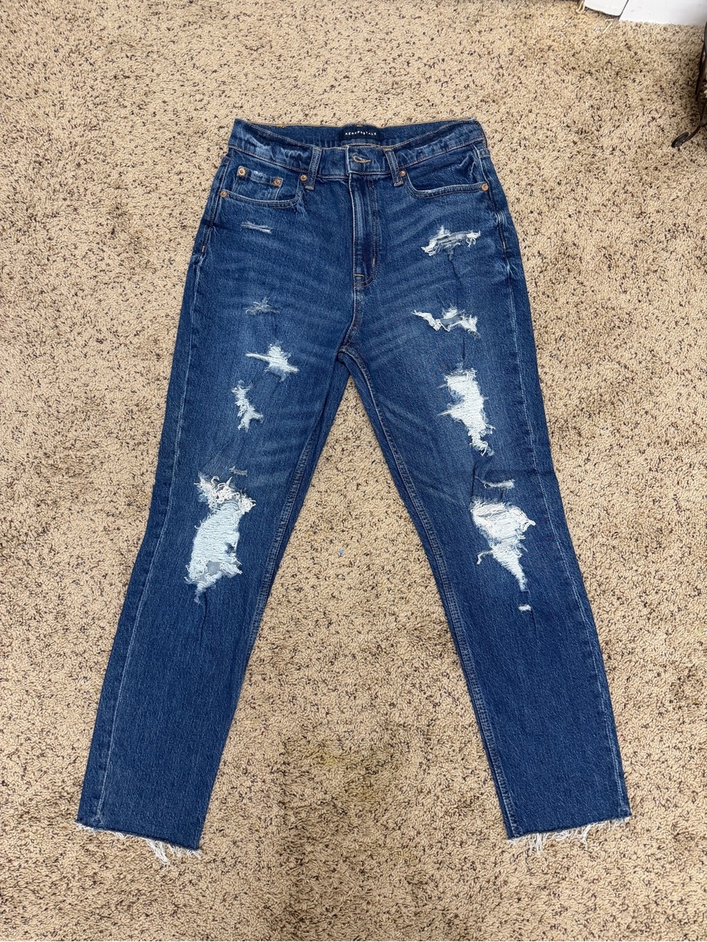 Aeropostale Distressed Straight Leg Dark Blue Mom Jeans - NWOT
